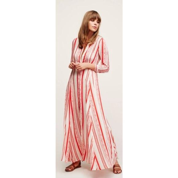 Free People Dresses & Skirts - Free People After the Storm Red & Cream Paisley Maxi Dress, size 0